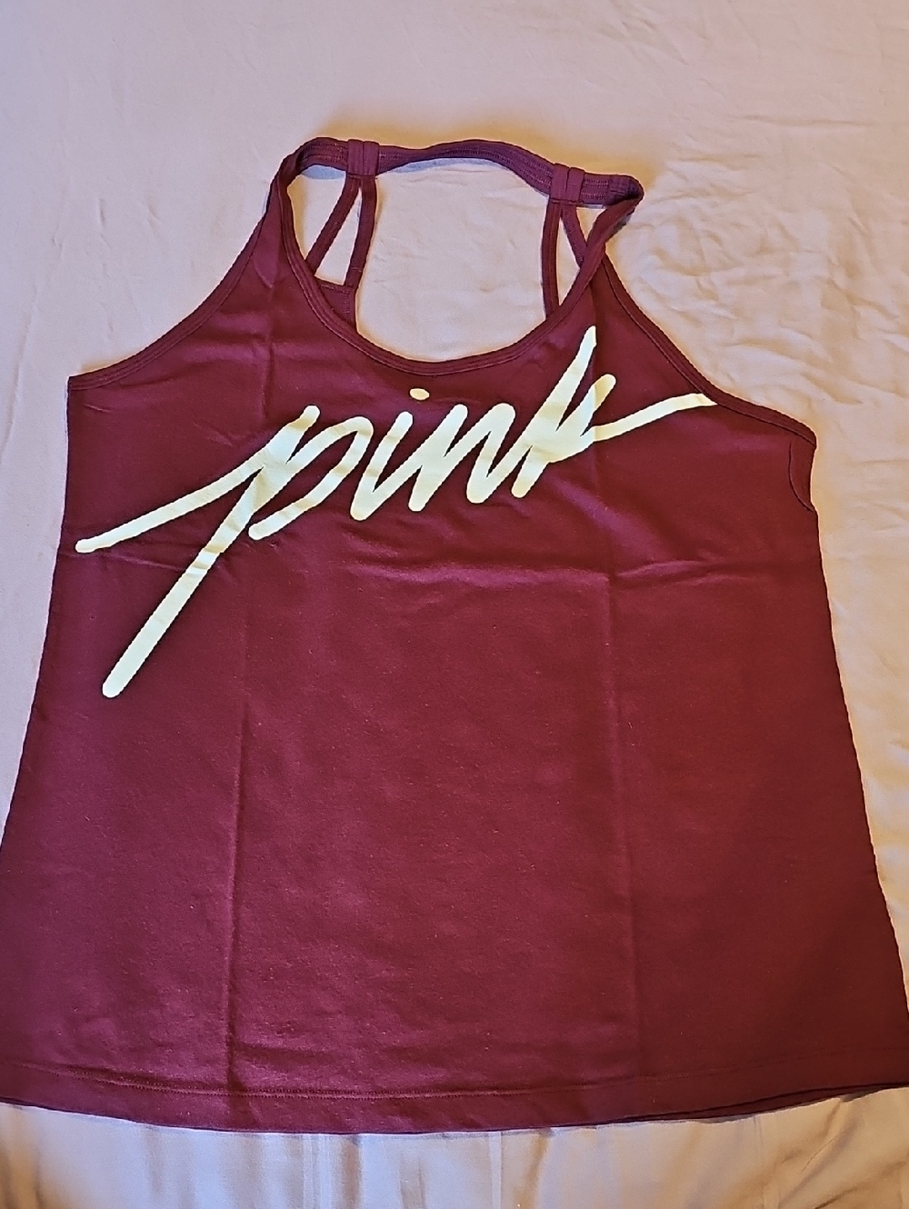 PINK Victoria's Secret Maroon Script Racerback Tank